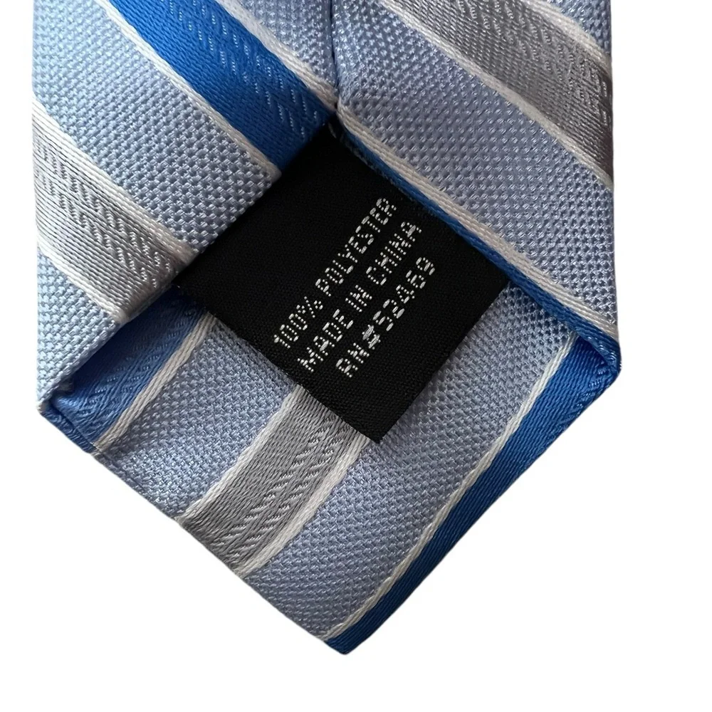 Neck Tie Clip On. For Boys Kids Toddler Size 10” Blue White Silver Stripes